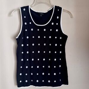 Talbots Black Sleeveless Light Weight Knitted Tank with White Dots-Small Petite